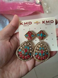 KMD Gold Gemstone Drop Earrings