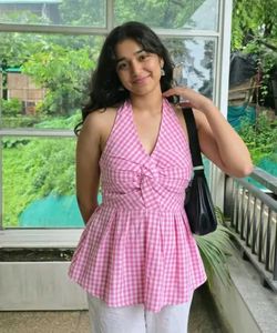 Pink Gingham Halter Neck Peplum Top💋