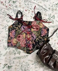 Floral Corset Top with Ribbon Ties