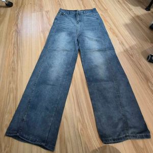 baggy flared denim stone wash jeans