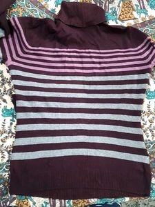Striped Turtleneck Knit Top
