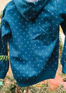 Teal Blue Printed Hoodie
