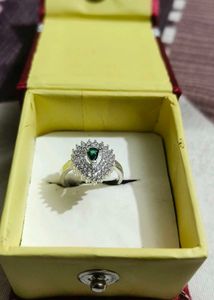 Pure Silver Stunning Emerald & Diamond Ring