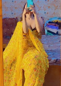 Yellow Floral Saree With Steche Designer Blouse