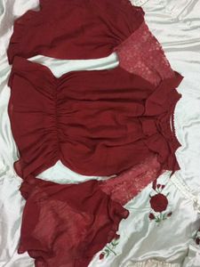 Maroon Lace Sleeve Top