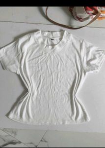 Sheer Sleeve Knit Top + Plain White Tshirt Combo