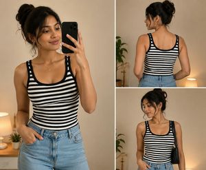 Summer sale -Black &amp; White Striped Tank Top