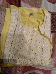 chickenkari Yellow Embroidered Kurta