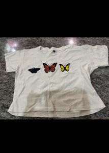 White Butterfly Graphic crop top