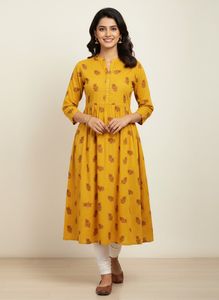 Yellow Printed Kurti