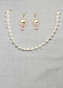 COMBO Elegant Pearl choker &amp; Crystal earring Set