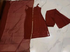 Elegant Maroon Palazzo Suit Set 3pc size s