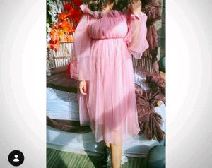 Chic Pink Tulle Off-Shoulder Dress