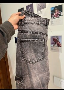 Acid Wash Wide Leg Cargo Jeans