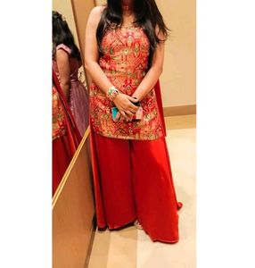 Orange Printed Kurta Set with Palazzo