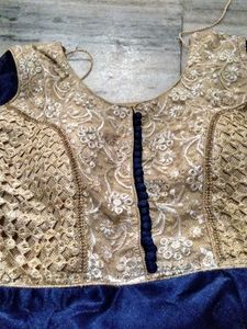 Embroidered Blue Velvet Saree