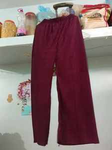 Maroon Pleated Wide-Leg Pants