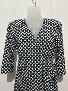Monochrome Geometric Print Wrap Dress