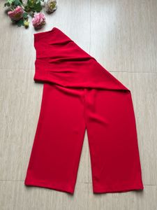 Red High-Waisted Wide-Leg Pants