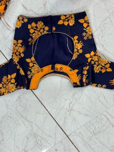 Navy Blue Floral Lehenga full flair