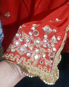 Red &amp; Gold Embellished Fabric