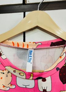 Cute Cat Print Pink Cropped T-Shirt