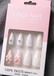 🎀 White  & 3D Pink Bow Press-On Nails