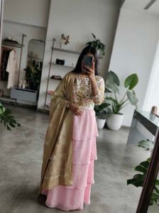 Embroidered Silk Blend Blouse lehenga and duppata