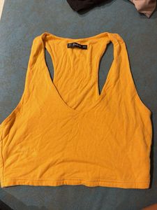 Yellow V-Neck Racerback Crop Top