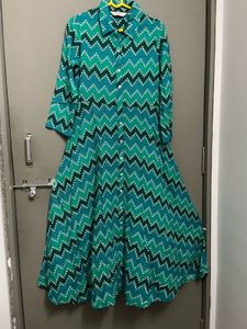 Biba Green Tarquoise Chevron Block Print Dress