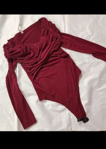 Maroon Ruched Long Sleeve Bodysuit