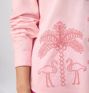 Pink oversized Flamingo embroidered Shirt
