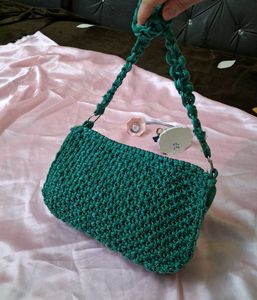 Green Woven macrame bag