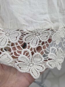 Boho Lace Trim Cropped Shirt
