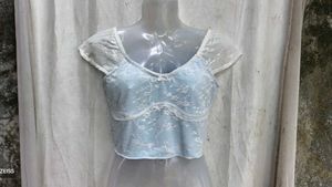 4168. Sheer Lace Baby Blue Crop Top