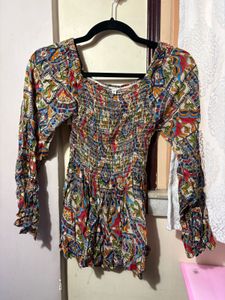 Boho Smocked Print Top y2k