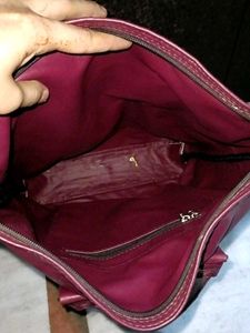 Maroon Faux Leather Double-Layer Tote Bag
