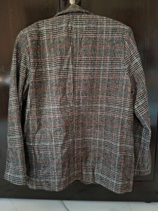 Grey Checked Wool Blend Coat