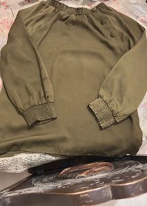 Elegant Olive Green Button-Detail Blouse