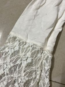 White Lace Trim Turtleneck Top