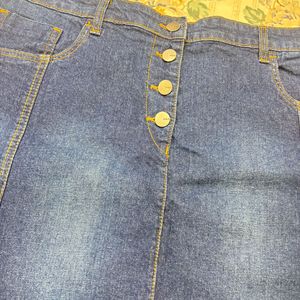Classic Blue Denim Button-Front Skirt
