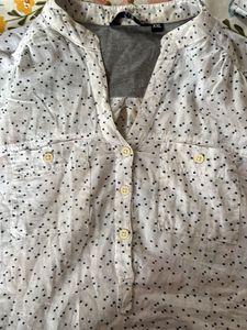 White Polka Dot Button-Up Top