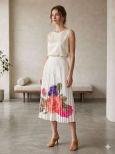 Floral Pleated Midi Skirt