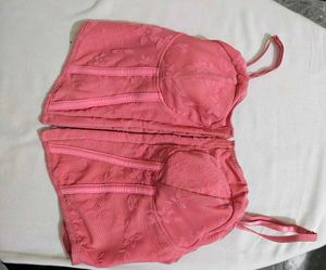 Pink Embroidered Corset Cami Top