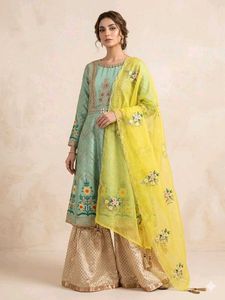 Embroidered Kurta with Sharara and Dupatta