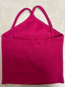 Hot Pink Ribbed Halter Crop Top