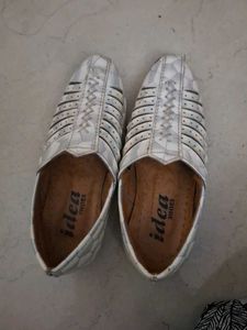 Stylish White Leather Cut-Out Shoes