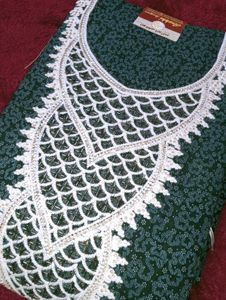 🌿 Elegant Dark Green Embroidered Dress Material
