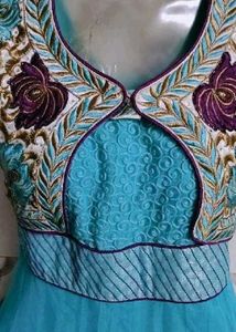 Stunning Blue Anarkali Gown with Embroidery
