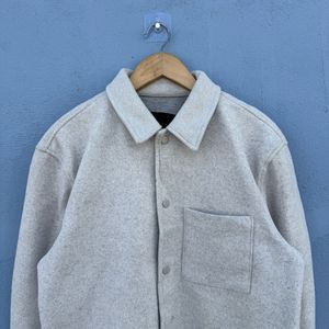 Beige Wool Blend Overshirt Jacket